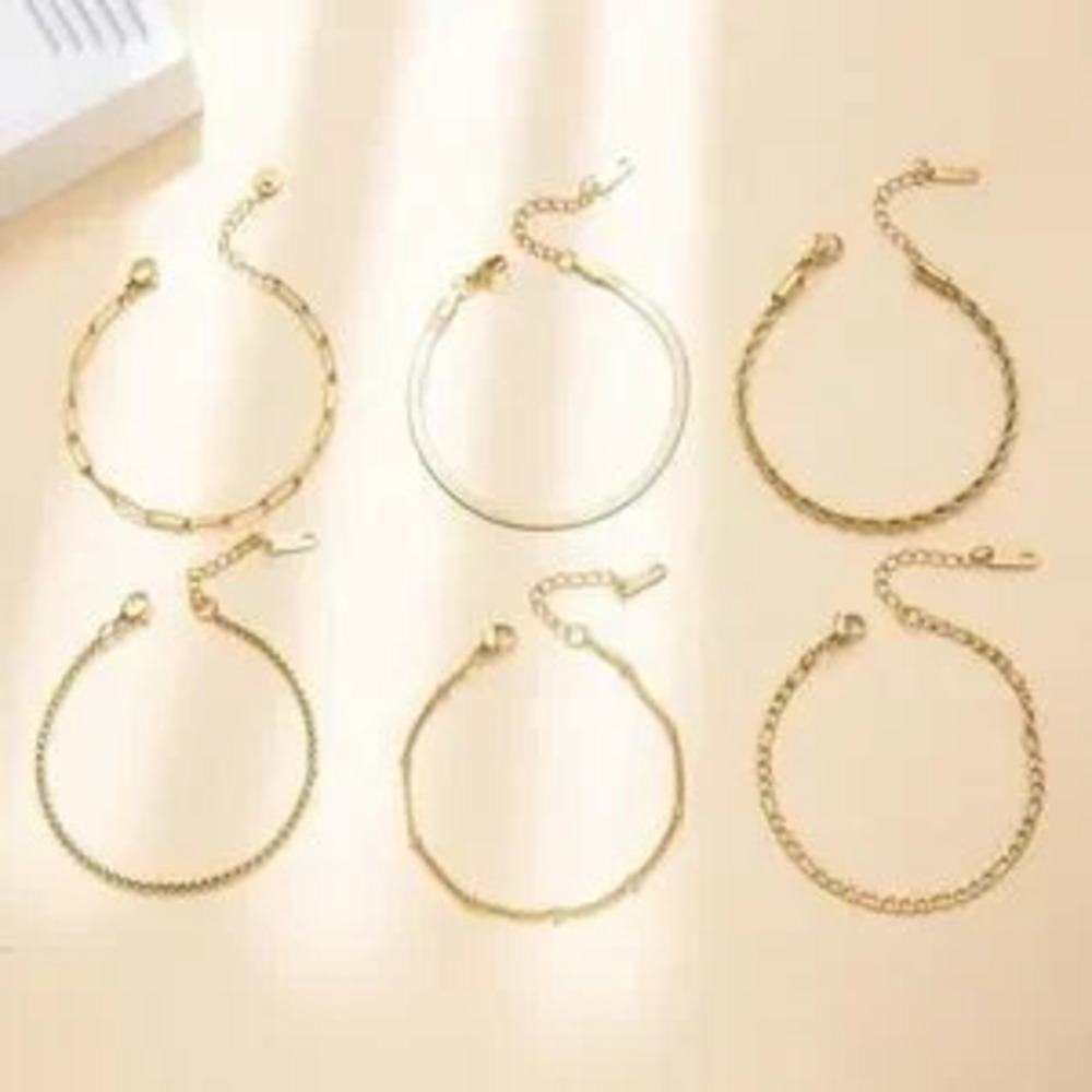 Gold Stainless Steel 6PC Chain Bracelet Stack 8.5 Layered Set Dainty - Picture 4 of 4